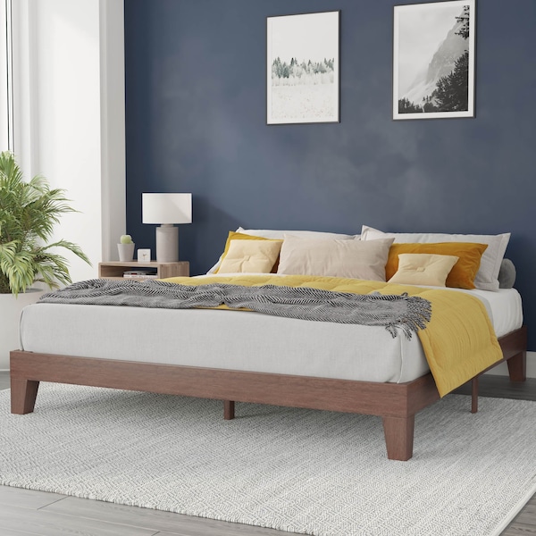 Flash Furniture Walnut King Size Solid Wood Platform Bed YKC-1090-K-WAL-GG - main